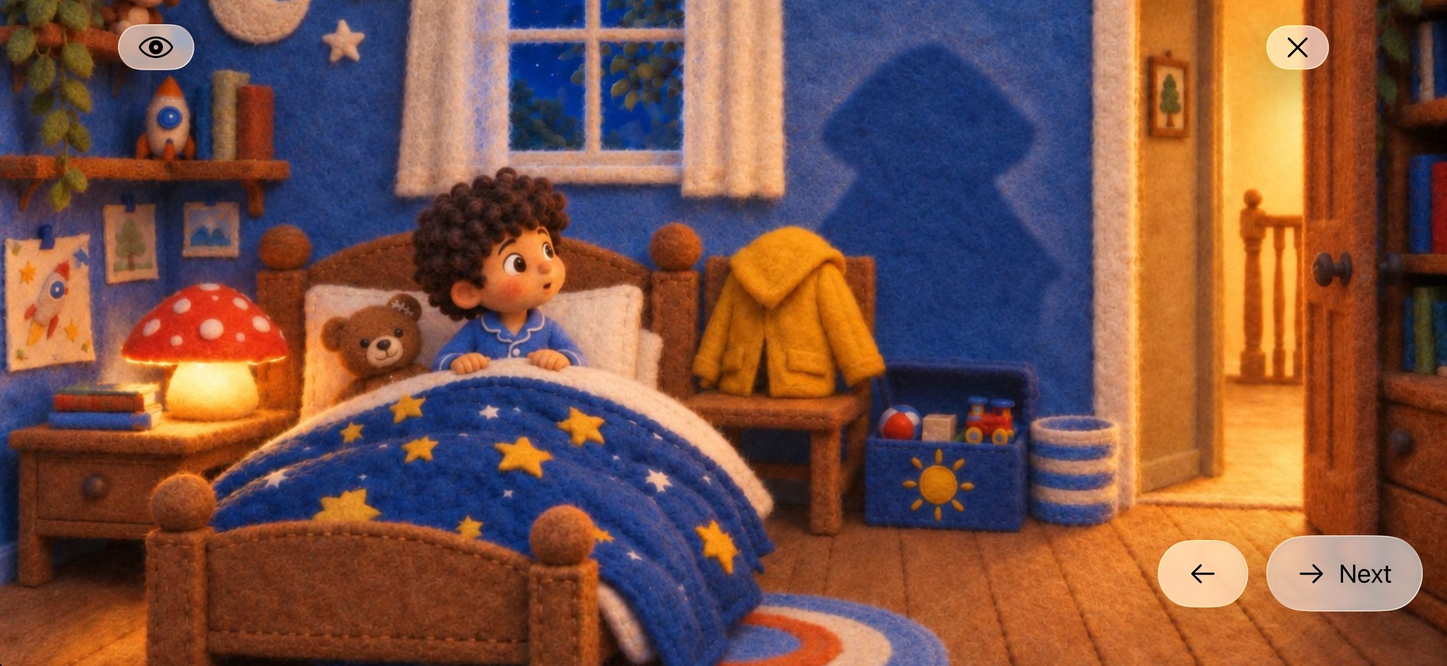 The same page in landscape: full-screen illustration with the text hidden